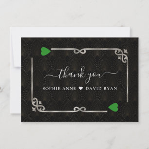 Silver Forest Green Casino Vegas Poker Wedding  Thank You Card