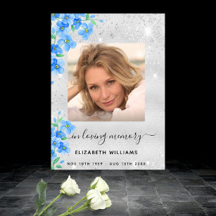 Silver forget me not floral photo memorial funeral poster