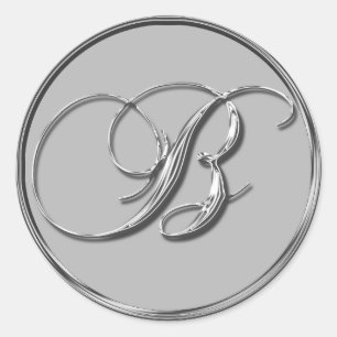 Silver Formal Wedding Monogram B Seal Sticker