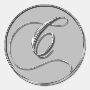 Silver Formal Wedding Monogram C Seal Sticker