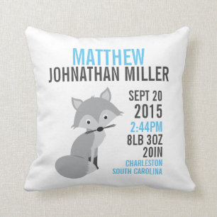 Silver Fox Birth Announcement Nursery Pillow