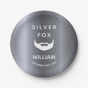 Silver fox birthday beard men guys grey trendy paper plate