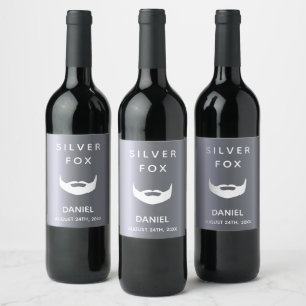 Silver fox birthday beard men guys grey trendy wine label