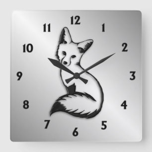Silver Fox Black Numbers Square Wall Clock