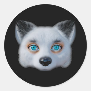 Silver fox blue eyes classic round sticker