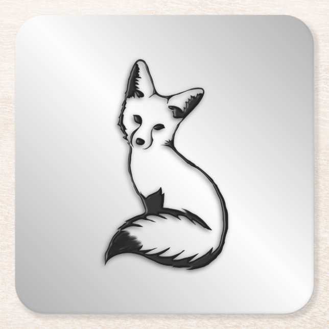 Silver Fox Square Paper Coaster (Front)