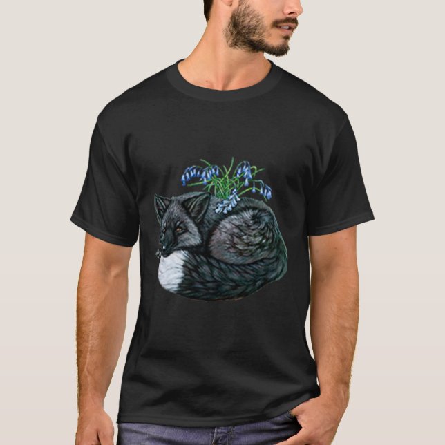Silver Fox with Bluebells  T-Shirt (Front)