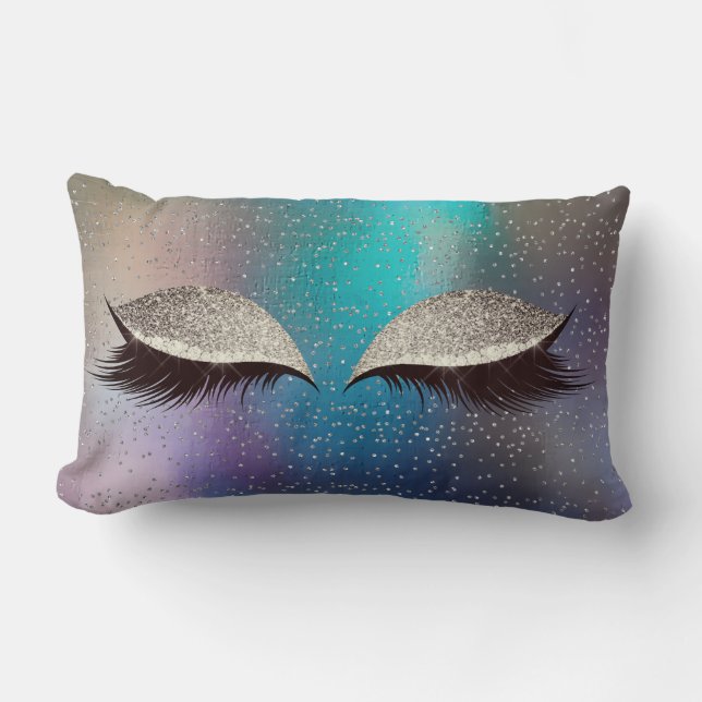 Silver Foxy Glitter Black Glam Makeup Tropical Cat Lumbar Cushion (Front)