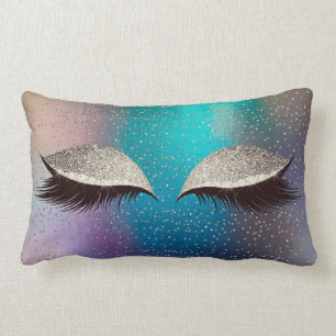 Silver Foxy Glitter Black Glam Makeup Tropical Cat Lumbar Cushion