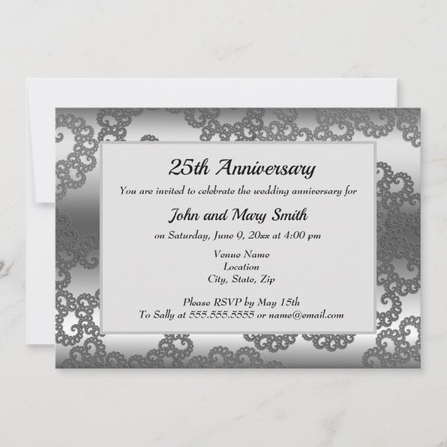 Silver Fractal Anniversary Invitation (Front)
