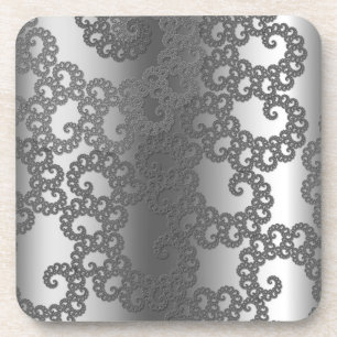 Silver Fractal Art Coaster