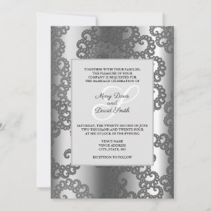 Silver Fractal Art Wedding Invitation