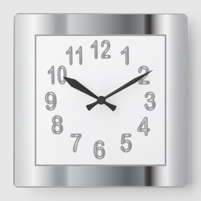 Silver Frame and Numbers | Choose Background Colou Square Wall Clock (Front)