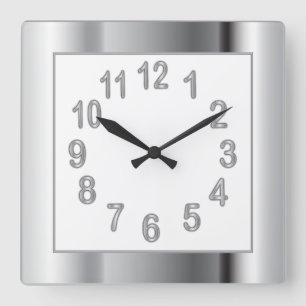 Silver Frame and Numbers   Choose Background Colou Square Wall Clock