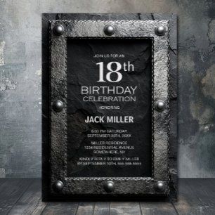 Silver Frame Black Slate 18th Birthday Party Invitation