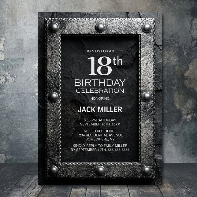 Silver Frame Black Slate 18th Birthday Party Invitation (Creator Uploaded)