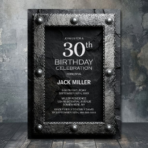 Silver Frame Black Slate 30th Birthday Party Invitation