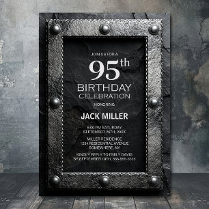 Silver Frame Black Slate 95th Birthday Party Invitation