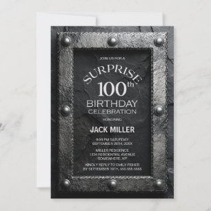Silver Frame Black Slate Surprise 100th Birthday  Invitation