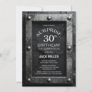 Silver Frame Black Slate Surprise 30th Birthday Invitation