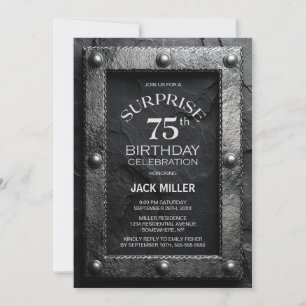 Silver Frame Black Slate Surprise 75th Birthday Invitation