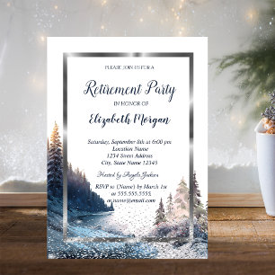 Silver Frame Confetti Landscape Retirement  Invitation