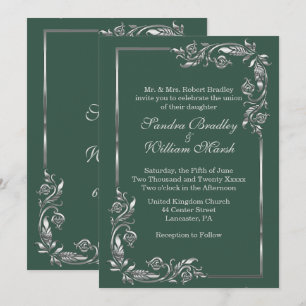 Silver Frame Forest Green Invitation