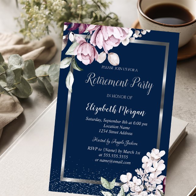 Silver Frame Lavander Flowers Retirement Invitation (Creator Uploaded)