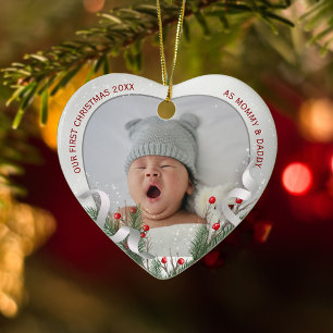 Silver Frame Photo New Baby 1st Christmas Ceramic Ornament