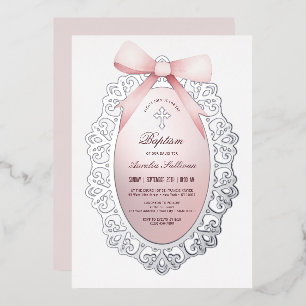 Silver Frame Pink Bow Baptism