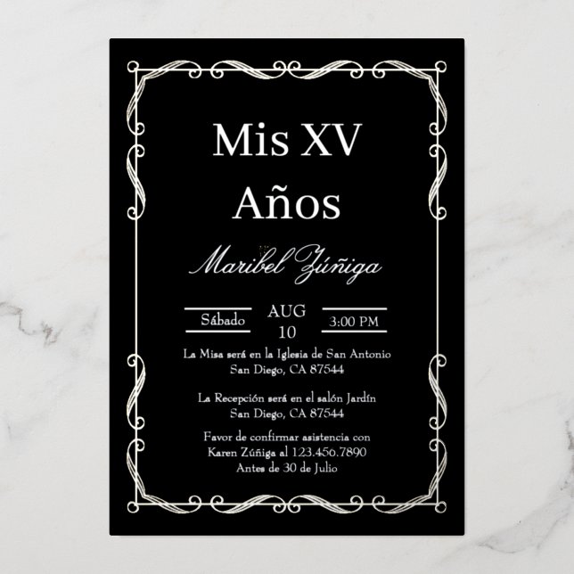 Silver frame Quinceanera invitation (Front)