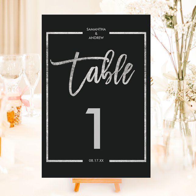 Silver frame script black table number (Silver frame script black table number)