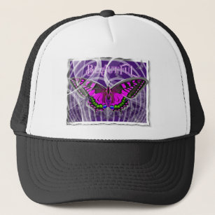 Silver Framed Colorful Butterfly with Swirls Trucker Hat