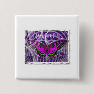 Silver Framed Colourful Butterfly with Swirls 15 Cm Square Badge