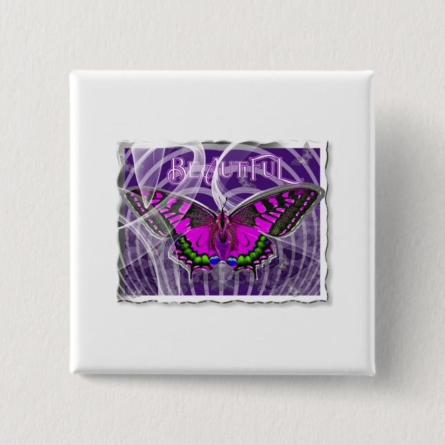 Silver Framed Colourful Butterfly with Swirls 15 Cm Square Badge (Front)