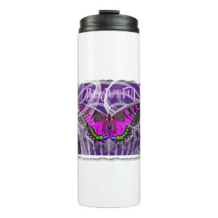Silver Framed Colourful Butterfly with Swirls Thermal Tumbler