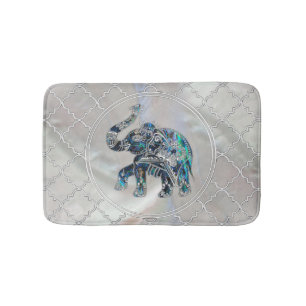 Silver Framed Elephant on Abalone and Pearl Bath Mat