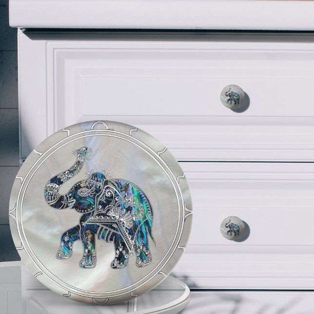 Silver Framed Elephant on Abalone and Pearl Ceramic Knob (Creator Uploaded)