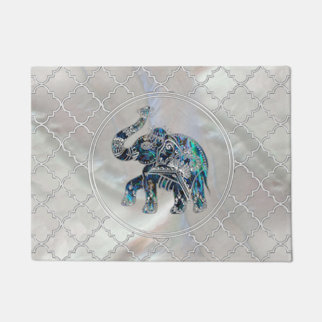 Silver Framed Elephant on Abalone and Pearl Doormat (Front)