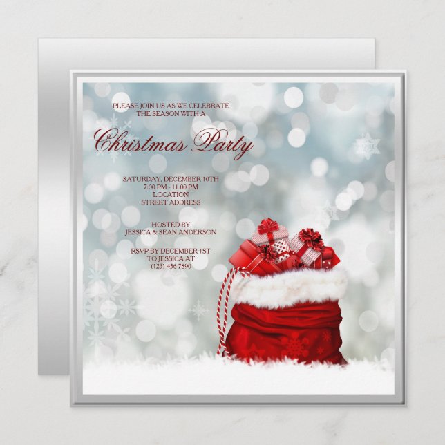 Silver Framed Santa Stocking Christmas Invitation (Front/Back)