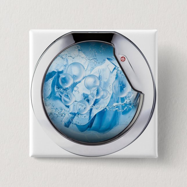 silver framed washing machine animated 15 cm square badge (Front)