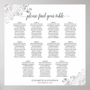 Silver Frills 11 Table Wedding Seating Chart White
