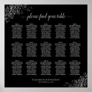 Silver Frills Black 15 Table Wedding Seating Chart
