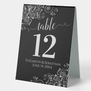 Silver Frills Black Wedding Table Number