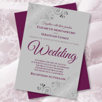 Silver Frills Cassis Purple on Grey Wedding