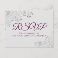 Silver Frills Cassis Purple on Grey Wedding RSVP
