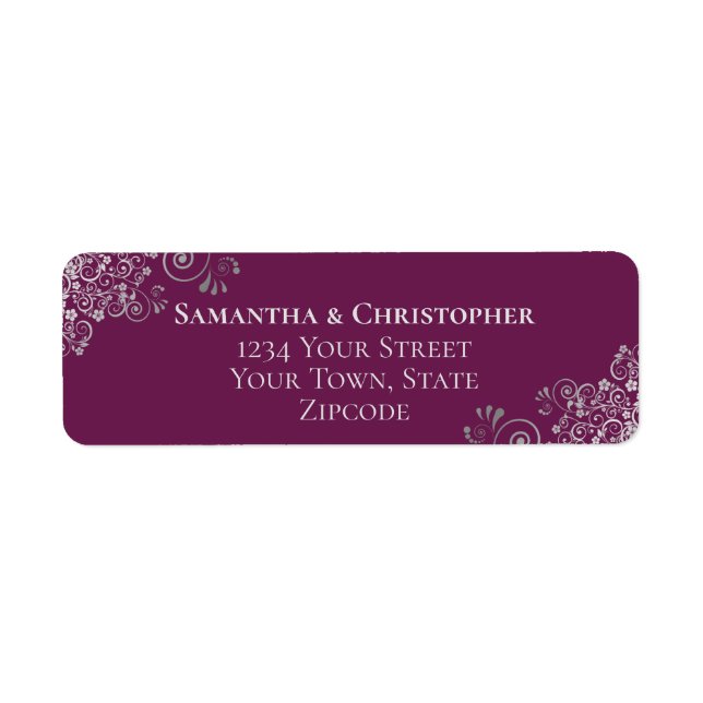Silver Frills Cassis Purple Wedding Return Address Label (Front)