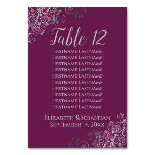 Silver Frills Cassis Purple Wedding Seating Chart Table Number
