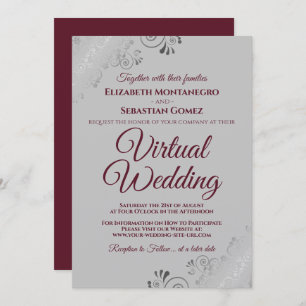Silver Frills Chic Burgundy & Grey Virtual Wedding Invitation