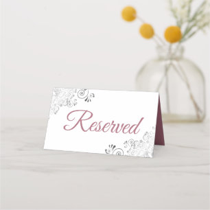 Silver Frills Custy Rose on White Wedding Reserved Place Card